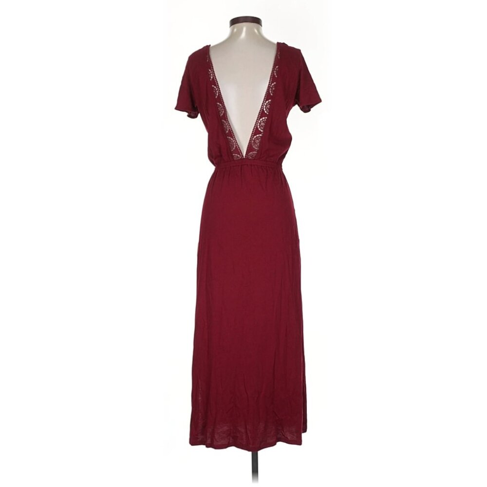 Sezane Burgundy Midi Dress with Deep V Back